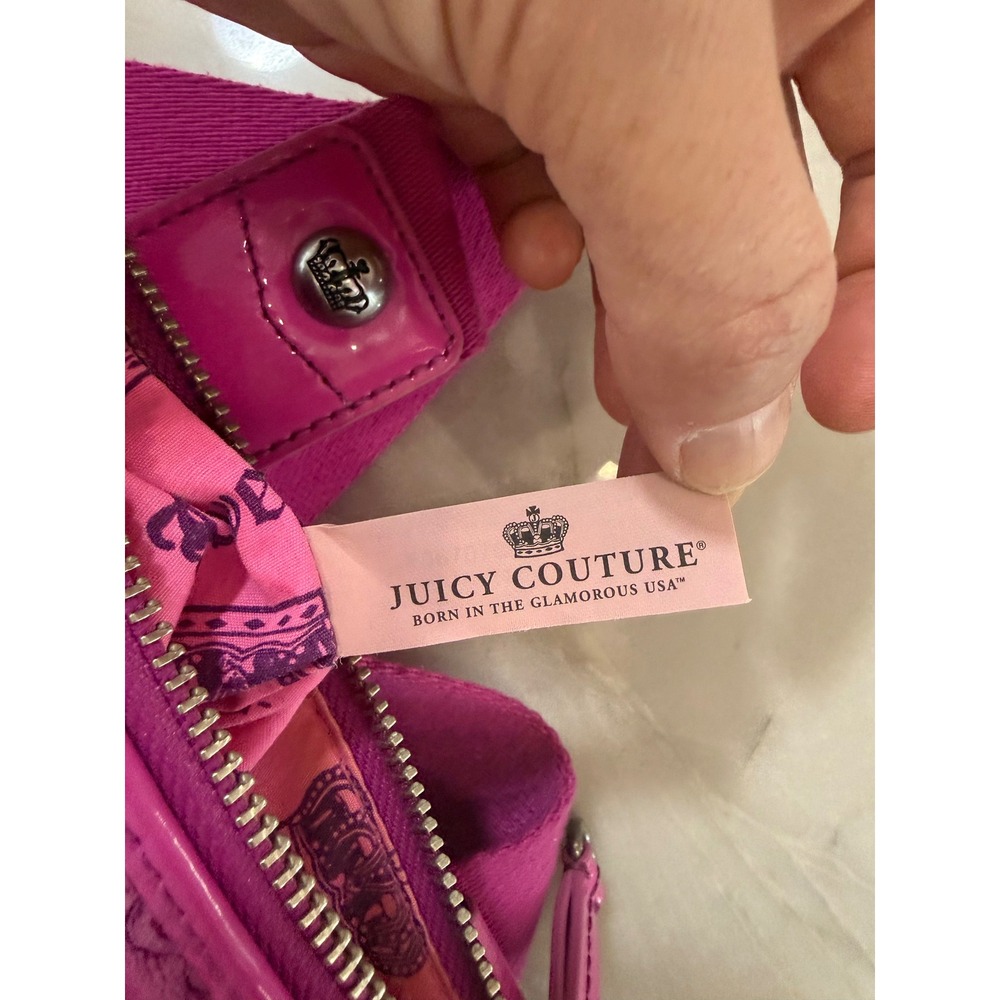 Juicy Couture Pink Velour Embossed Logo Crossbody Bag Y2K Patent Trim Chain #113 - Picture 8 of 15